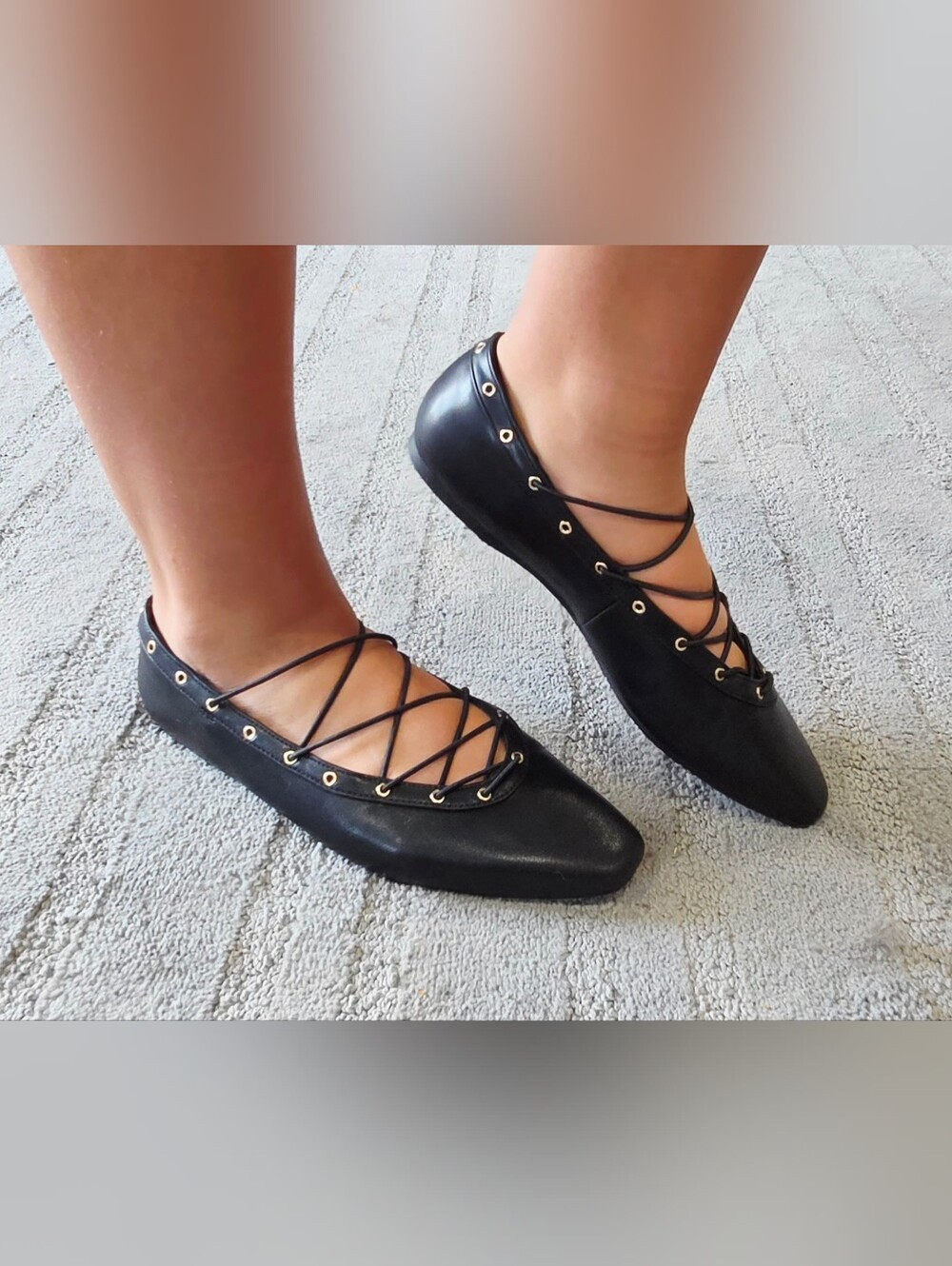 Wild Fable Jay Black Faux Leather D Toe Stretch Laces Slip on Flat - Women's 8.5